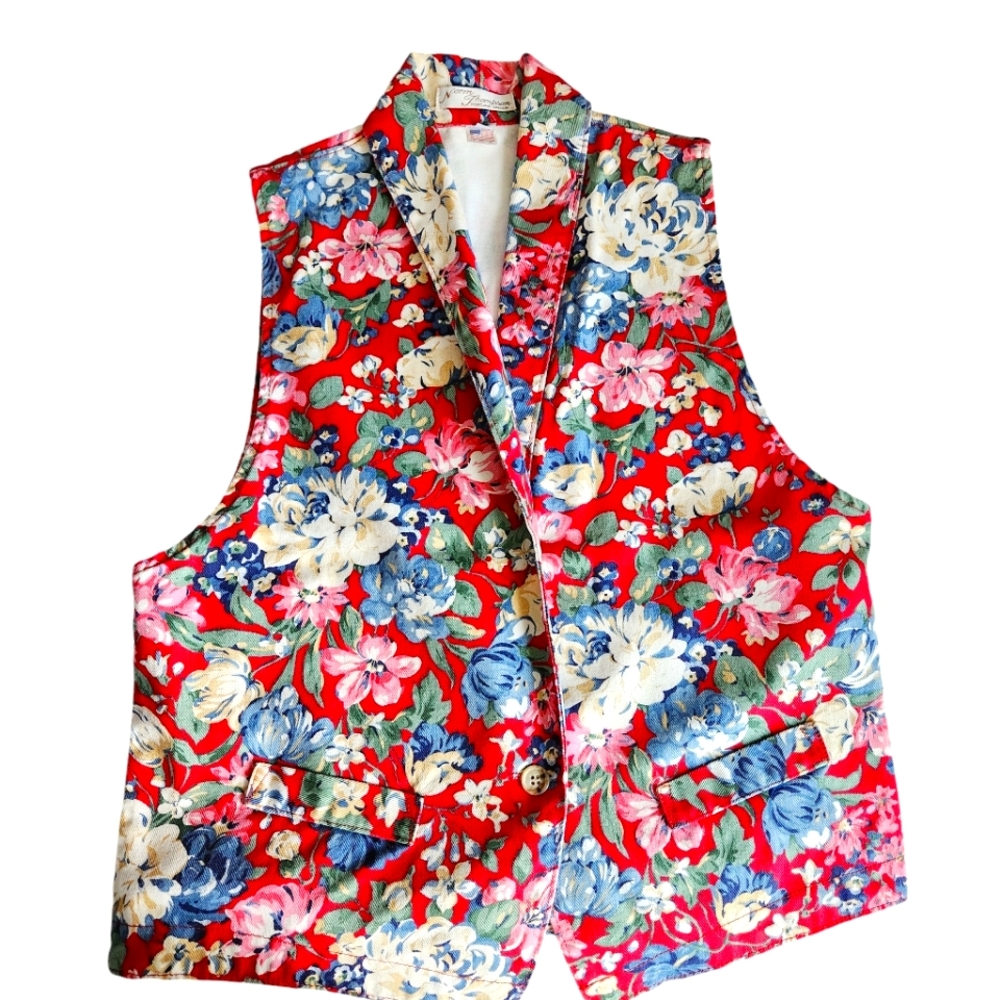 Norm Thompson Vintage Portland Oregon Floral Vest